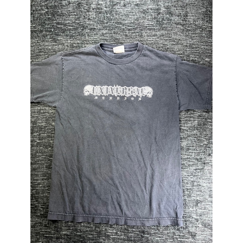 Universal Studios Graphic T-Shirt Mens M Black Gothic Skull Logo Faded Tee